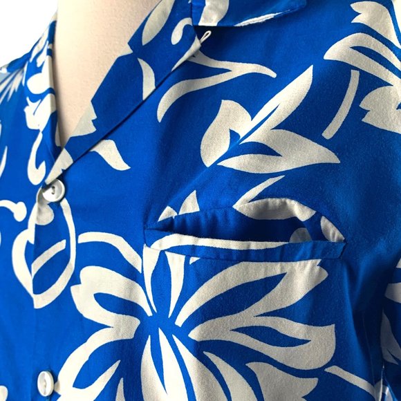 Vintage TI'a Blue with White 100%Cotton‎ Hawaiian Surf Shirt - Picture 5 of 9